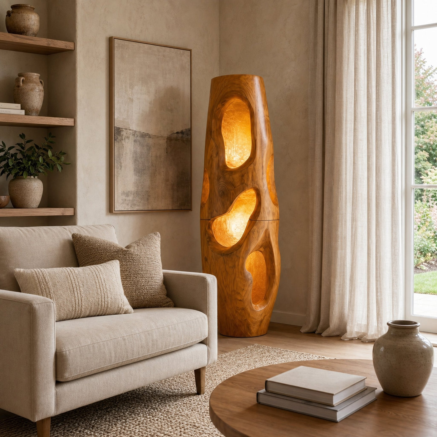 Sculptural Floor Lamp Natural Wood Form For Living Room - product view 6