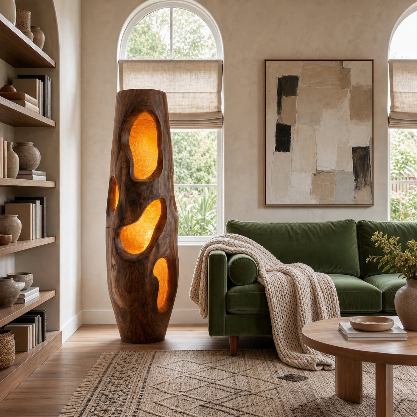 Sculptural Floor Lamp Natural Wood Form For Living Room - product view 7
