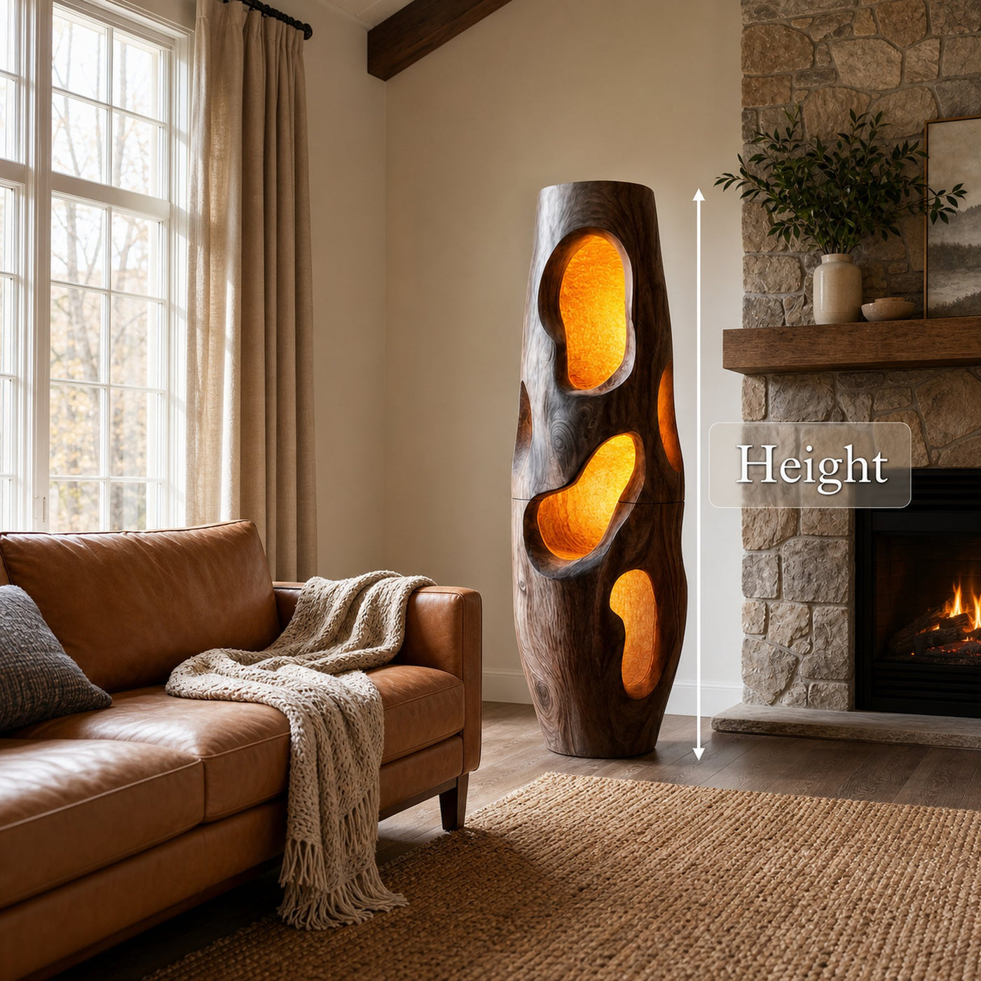 Sculptural Floor Lamp Natural Wood Form For Living Room - product view 8