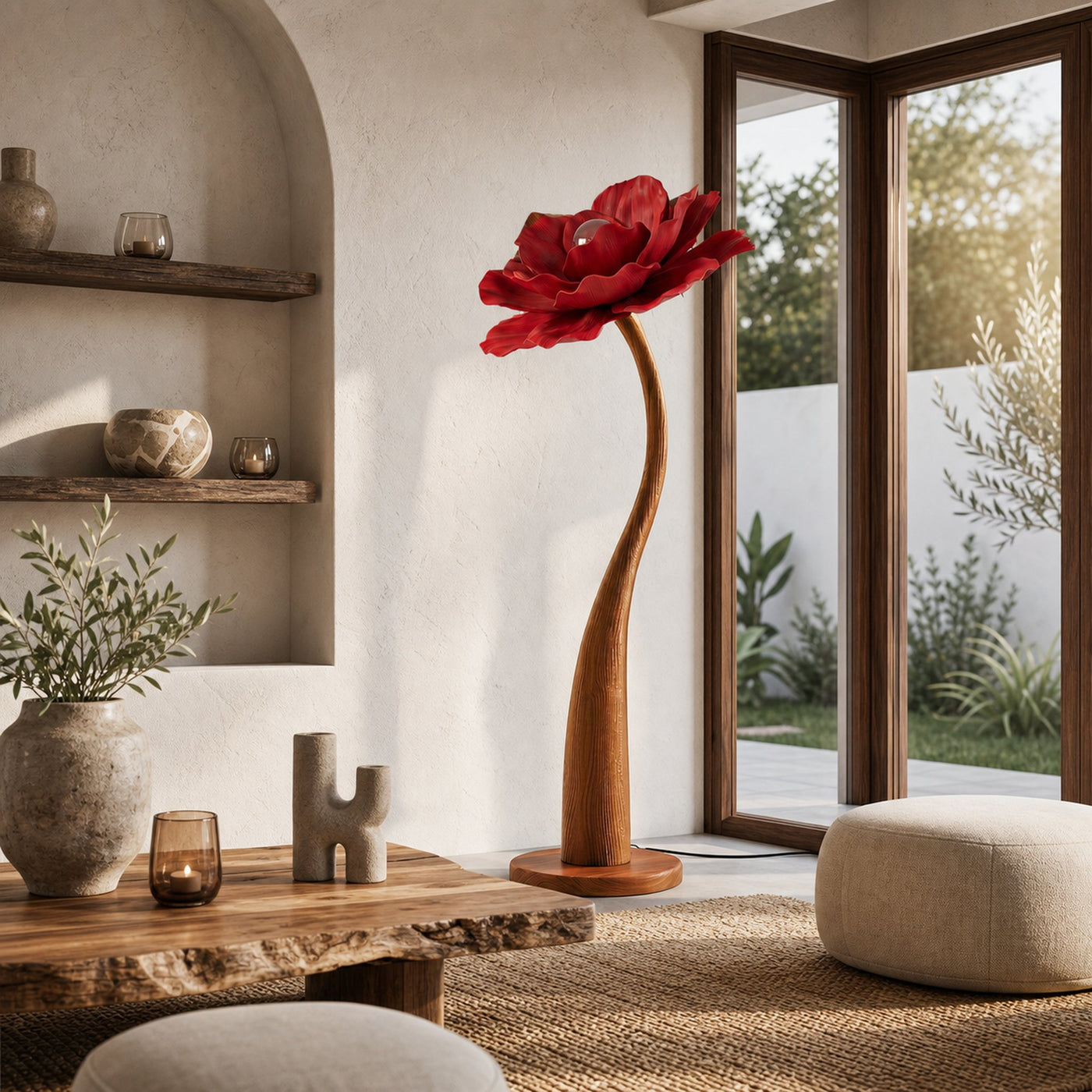 Sculptural Floor Lamp With Curved Stem And Floral Shade For Living Room - product view 6