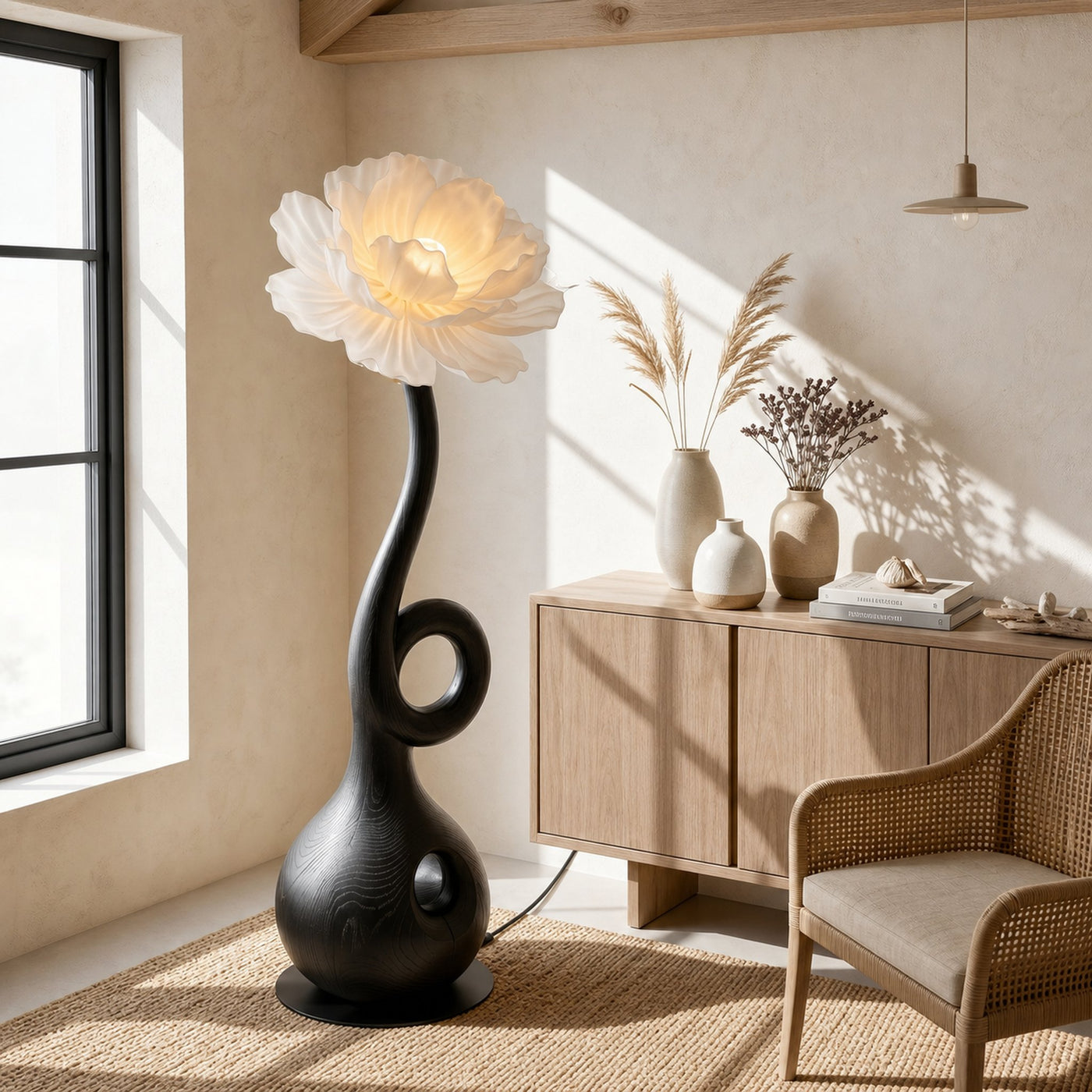 Sculptural Floor Lamp With Floral Accent Design For Bedroom And Reading Room - product view 3