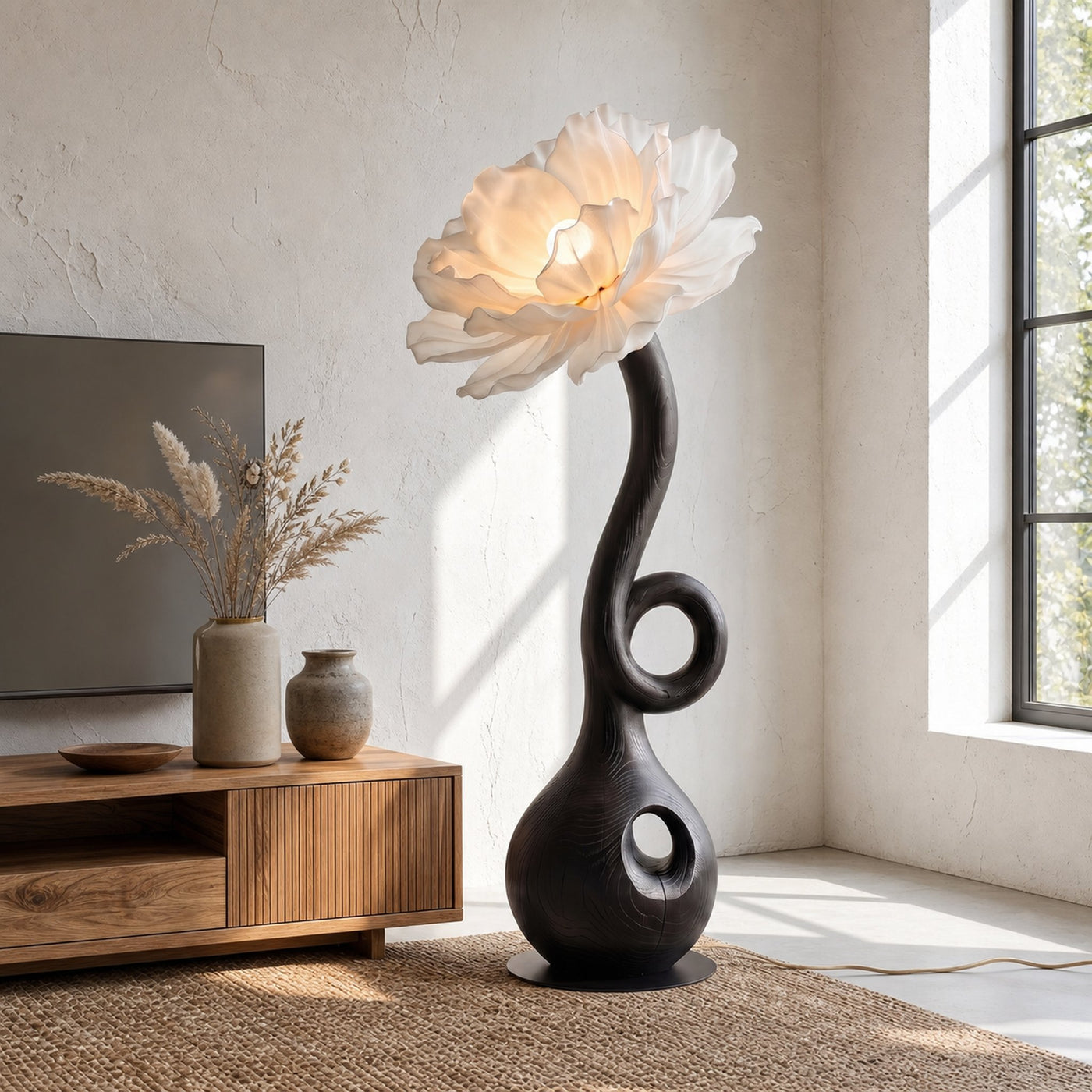 Sculptural Floor Lamp With Floral Accent Design For Bedroom And Reading Room - product view 4