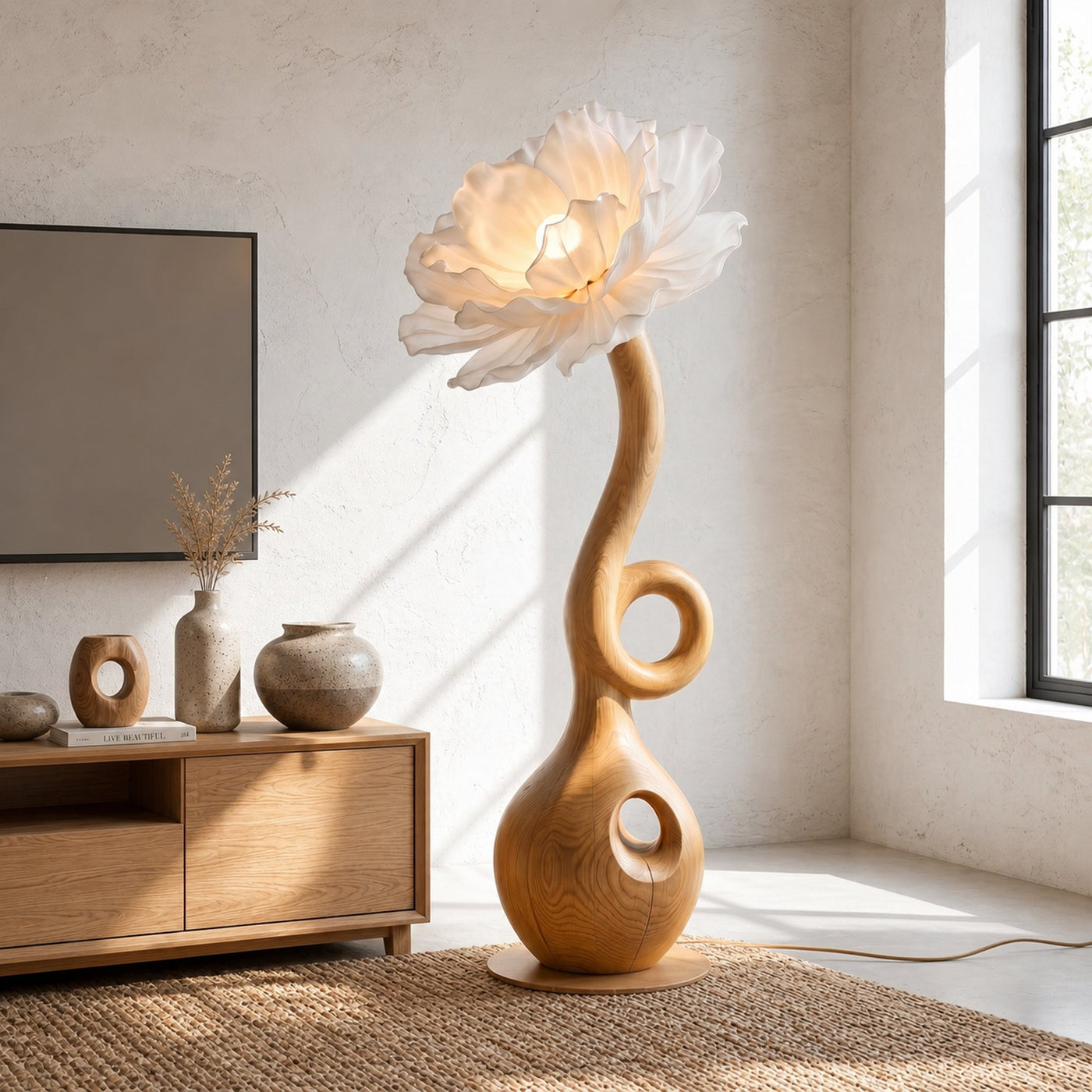 Sculptural Floor Lamp With Floral Accent Design For Bedroom And Reading Room - product view 5