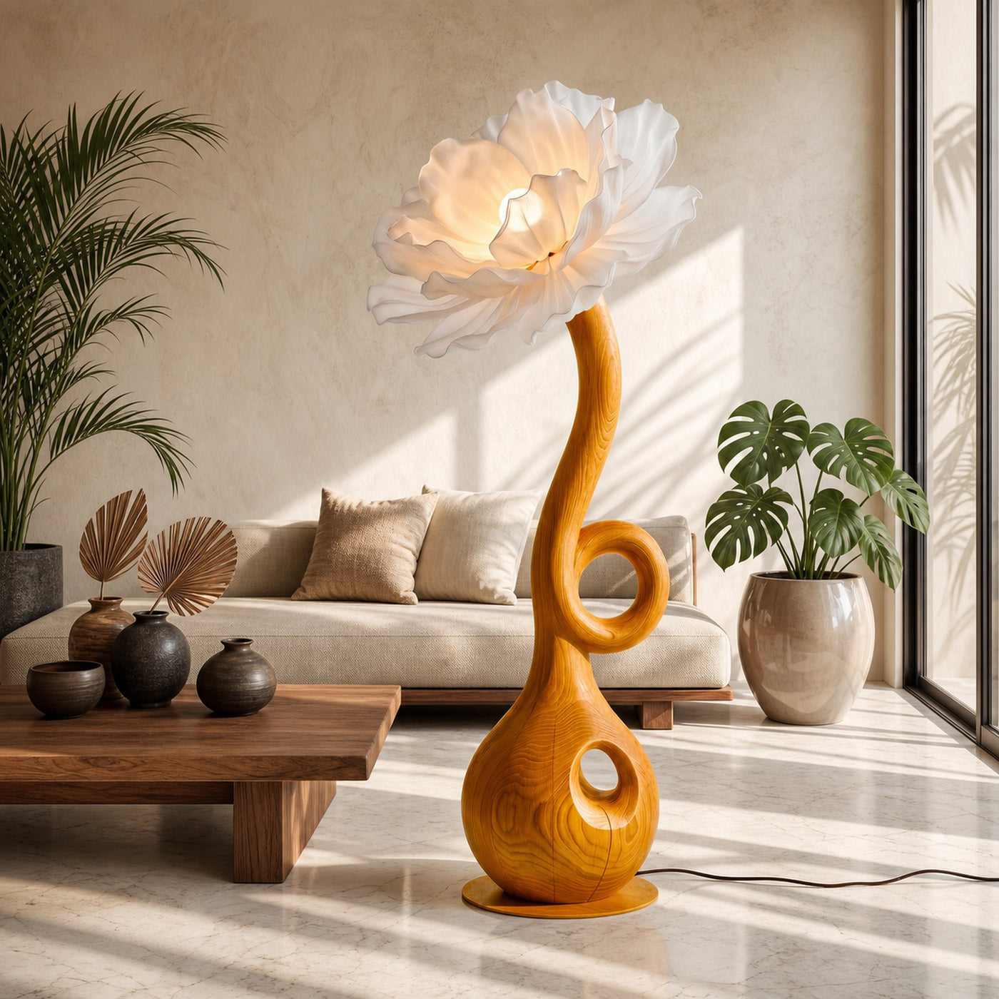 Sculptural Floor Lamp With Floral Accent Design For Bedroom And Reading Room - product view 6