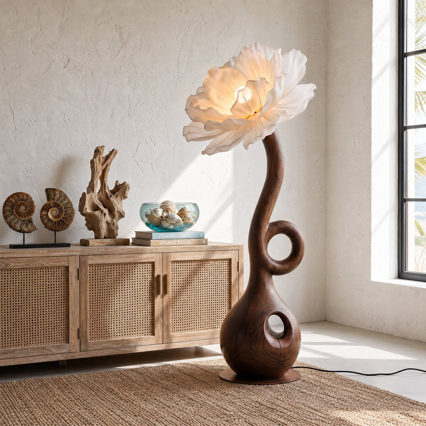 Sculptural Floor Lamp With Floral Accent Design For Bedroom And Reading Room - product view 7
