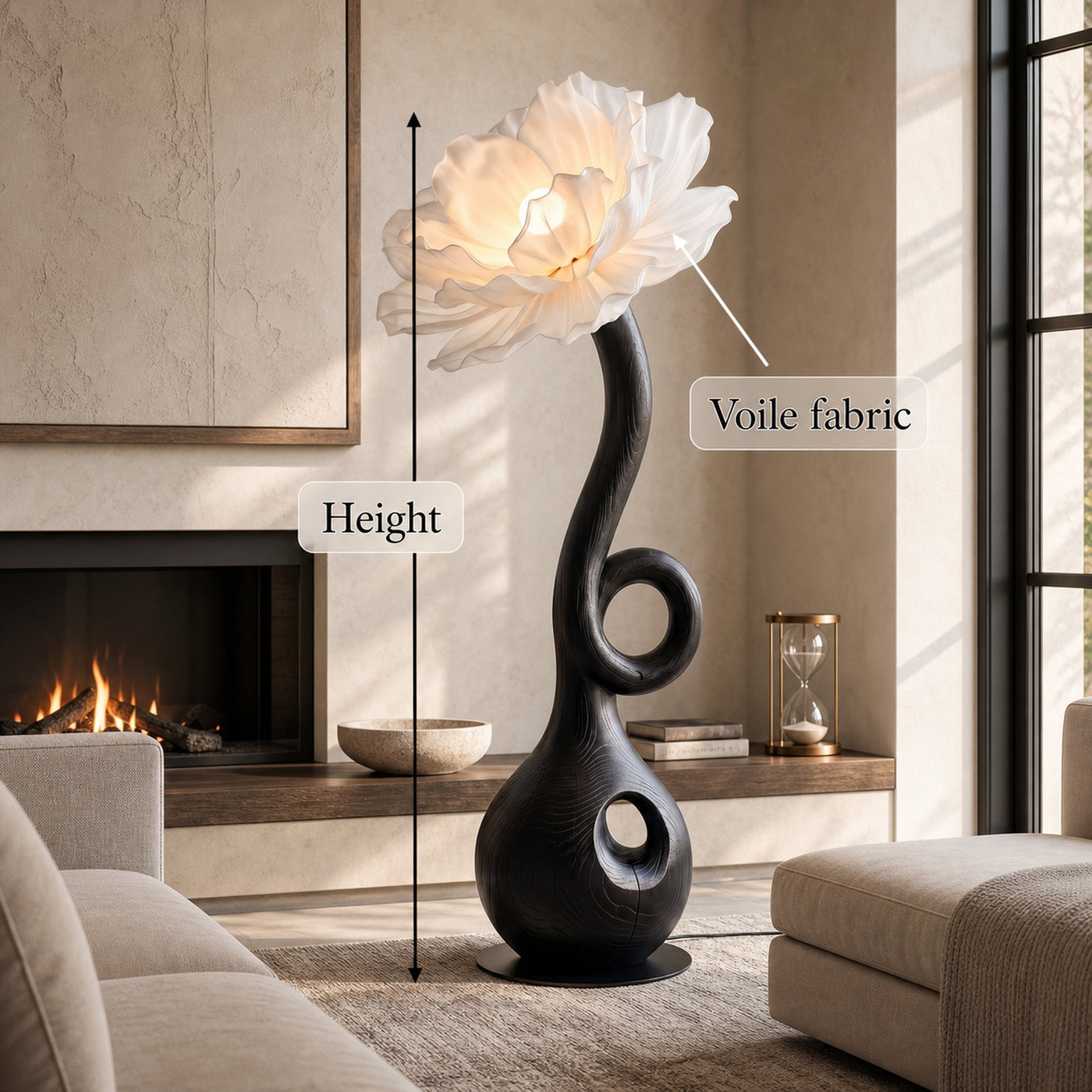 Sculptural Floor Lamp With Floral Accent Design For Bedroom And Reading Room - product view 8