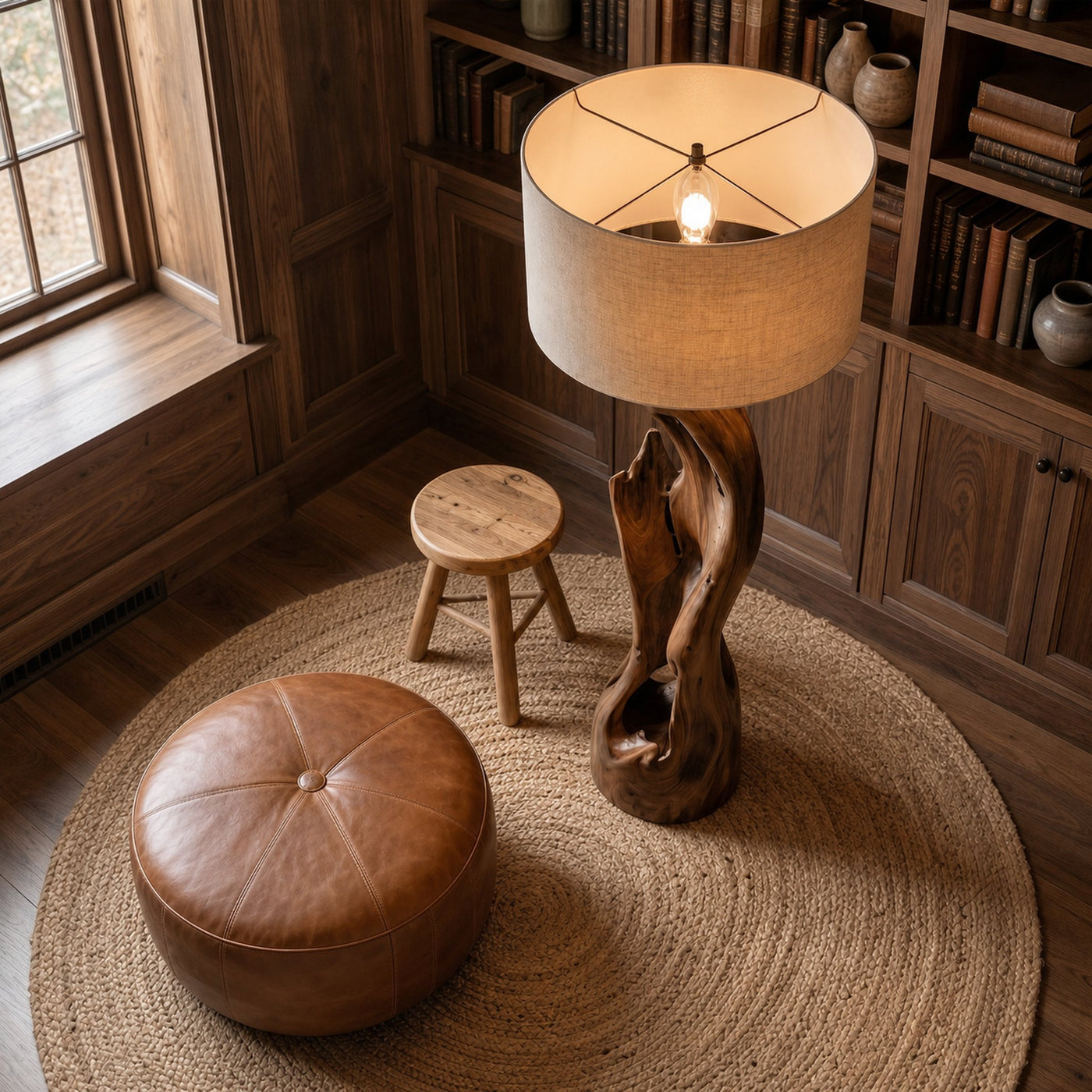 Sculptural Floor Lamp With Solid Wood Open Form Design For Living Room - product view 2