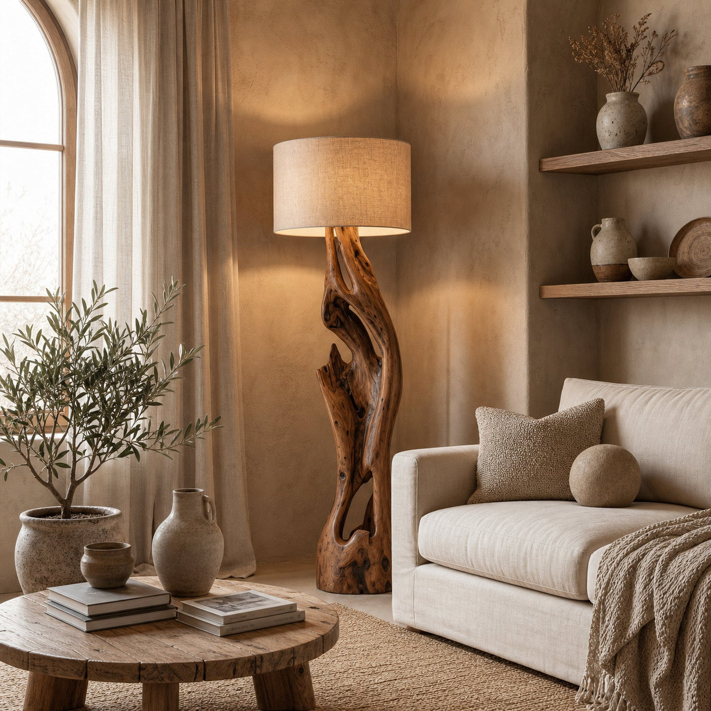 Sculptural Floor Lamp With Solid Wood Open Form Design For Living Room - product view 3