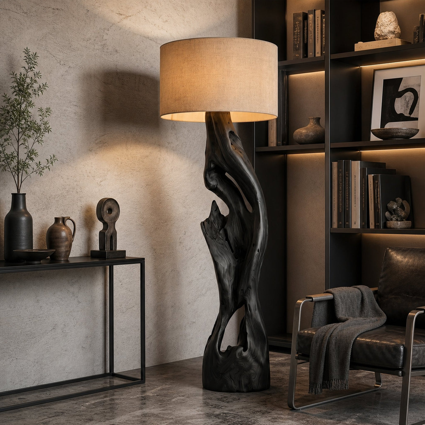 Sculptural Floor Lamp With Solid Wood Open Form Design For Living Room - product view 4
