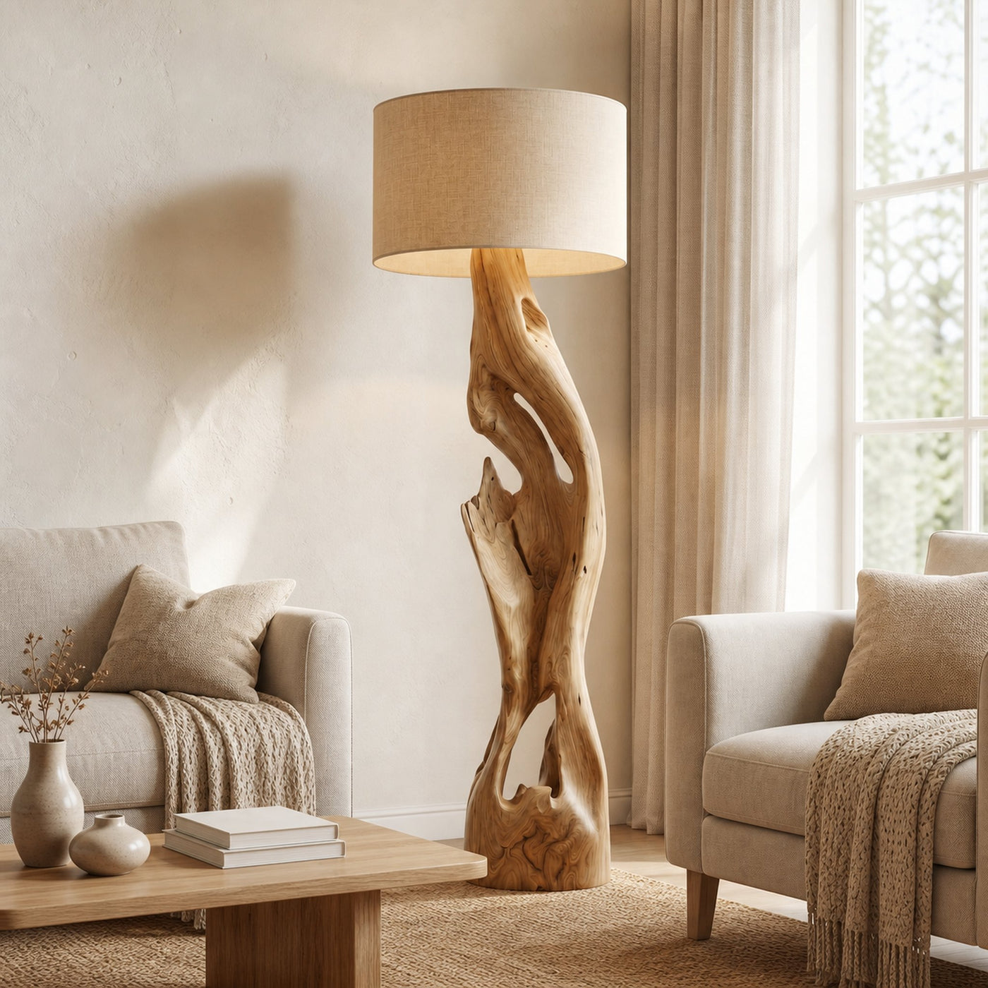 Sculptural Floor Lamp With Solid Wood Open Form Design For Living Room - product view 5