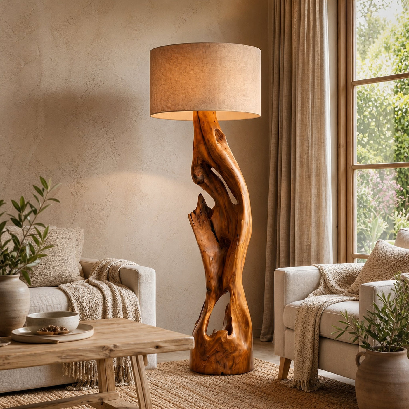 Sculptural Floor Lamp With Solid Wood Open Form Design For Living Room - product view 6