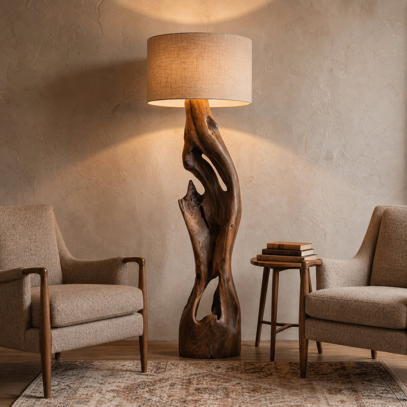 Sculptural Floor Lamp With Solid Wood Open Form Design For Living Room - product view 7
