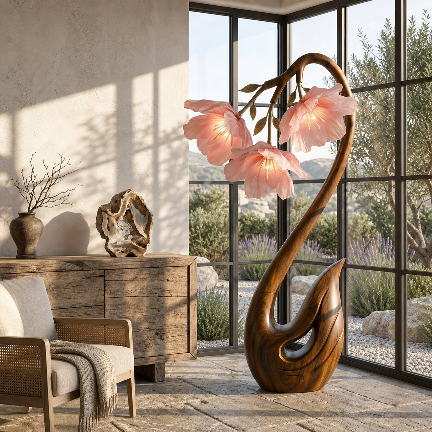 Sculptural Flower Floor Lamp Organic Wood Design For Living Room - product view 2