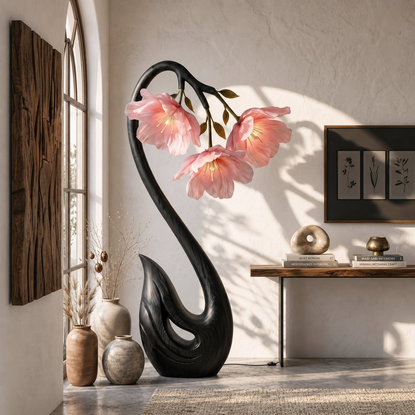 Sculptural Flower Floor Lamp Organic Wood Design For Living Room - product view 4