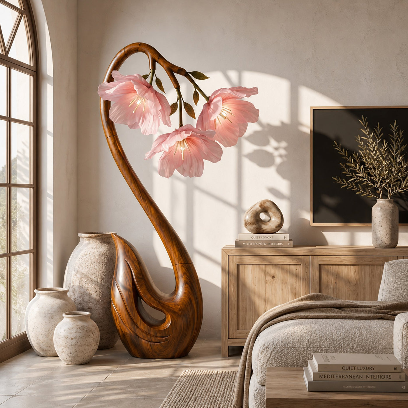 Sculptural Flower Floor Lamp Organic Wood Design For Living Room - product view 6