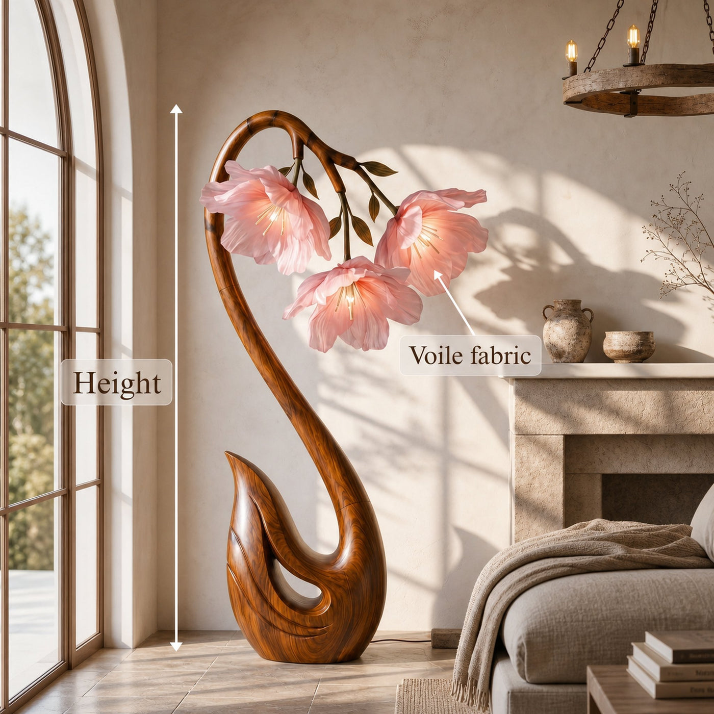 Sculptural Flower Floor Lamp Organic Wood Design For Living Room - product view 8