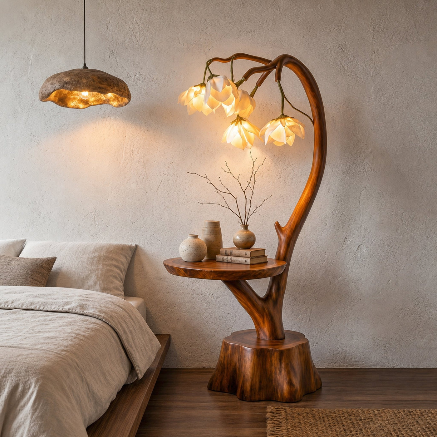 Sculptural Flower Floor Lamp With Handmade Wood Base For Living Room And Bedroom - product view 6