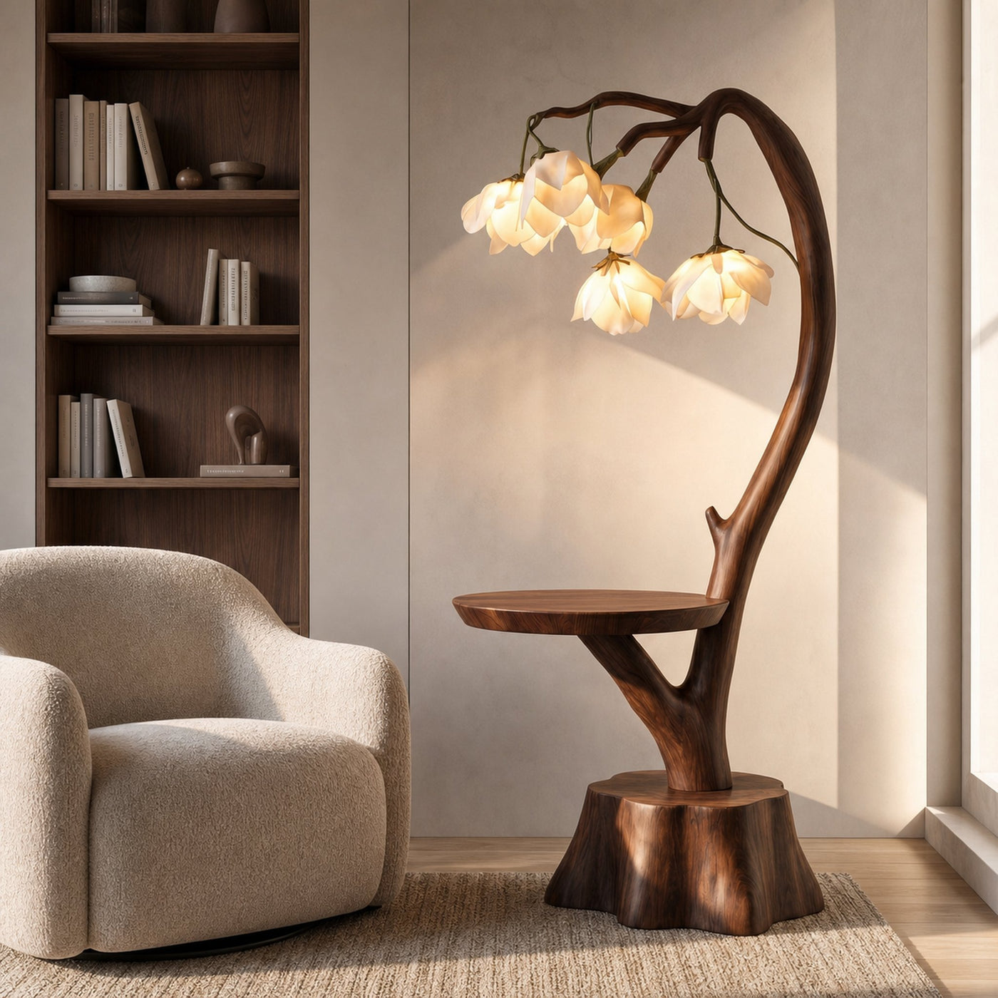 Sculptural Flower Floor Lamp With Handmade Wood Base For Living Room And Bedroom - product view 7