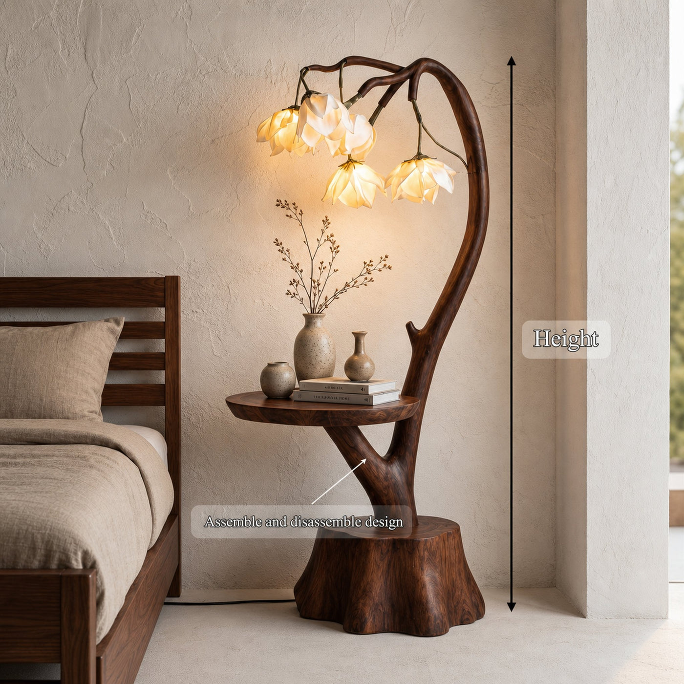 Sculptural Flower Floor Lamp With Handmade Wood Base For Living Room And Bedroom - product view 8
