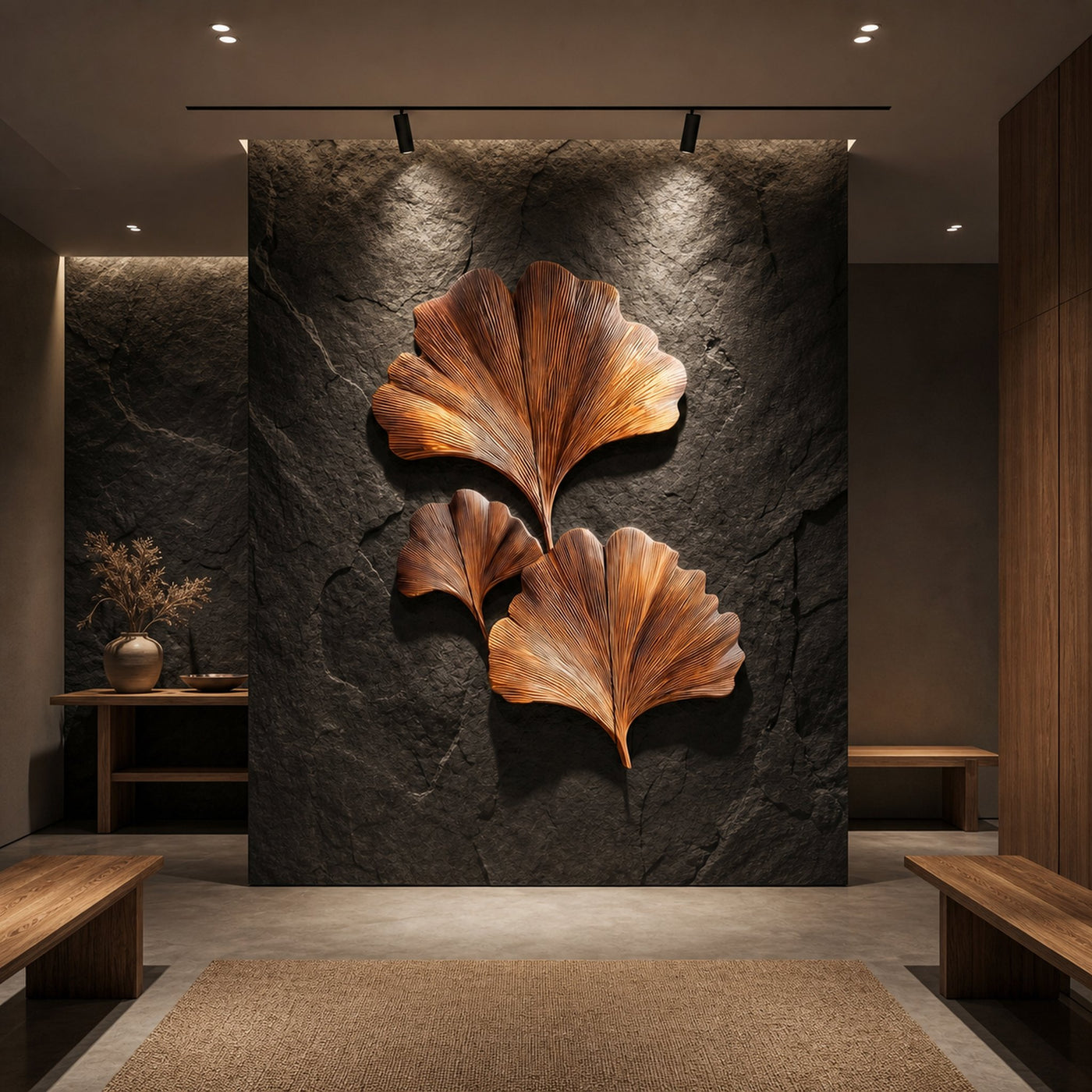 Sculptural Ginkgo Leaf Wall Art For Living Room