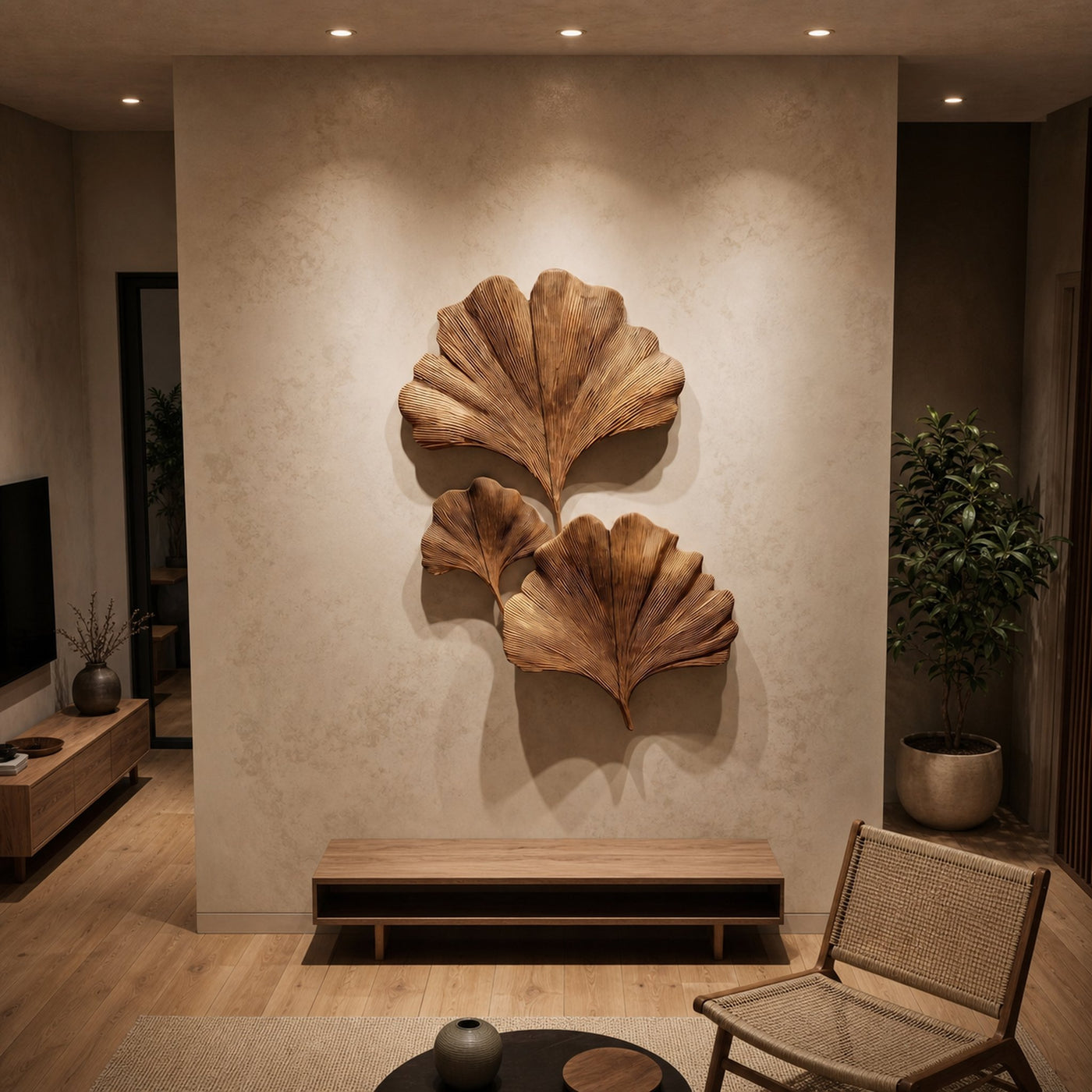 Sculptural Ginkgo Leaf Wall Art For Living Room - product view 7