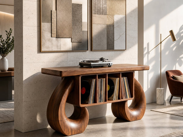 Sculptural Loop Record Player Console Contemporary Interior