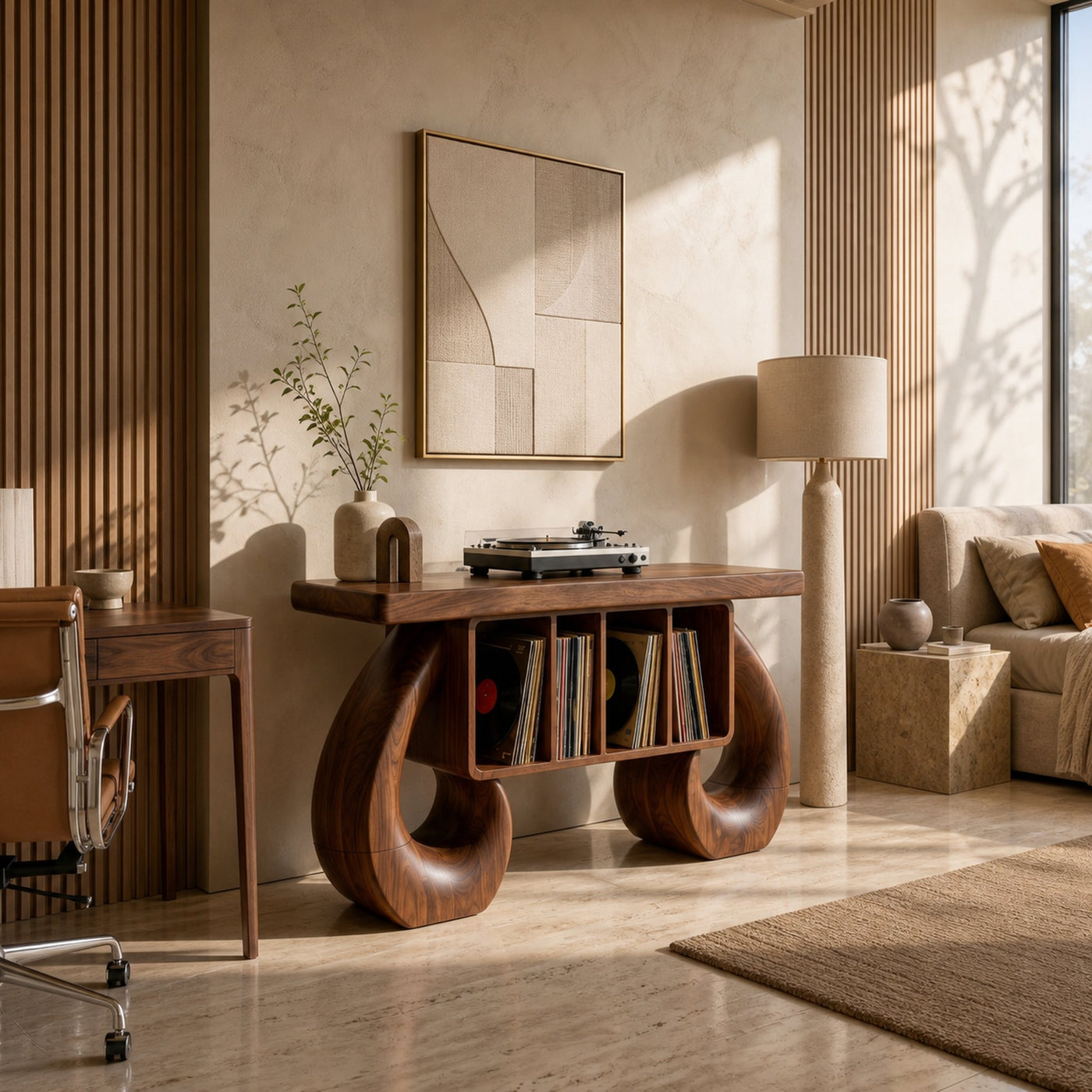 Sculptural Loop Record Player Console Contemporary Interior - product view 2