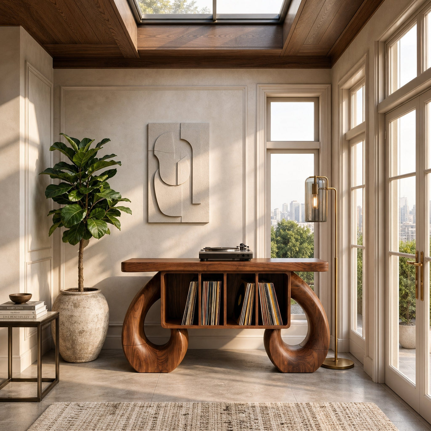 Sculptural Loop Record Player Console Contemporary Interior - product view 3
