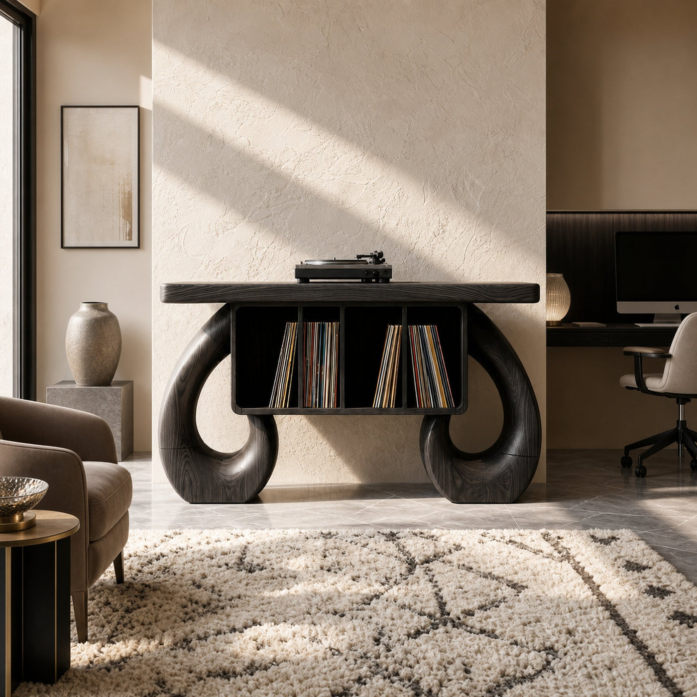 Sculptural Loop Record Player Console Contemporary Interior - product view 4