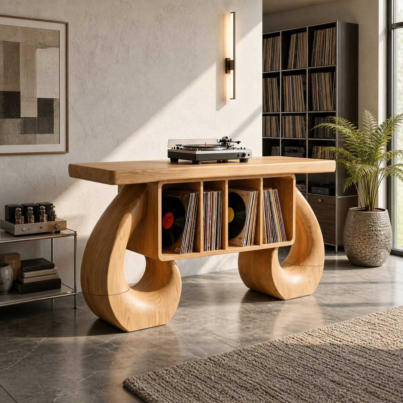 Sculptural Loop Record Player Console Contemporary Interior - product view 5