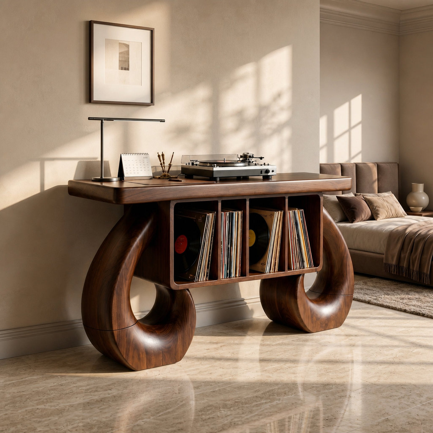 Sculptural Loop Record Player Console Contemporary Interior - product view 7