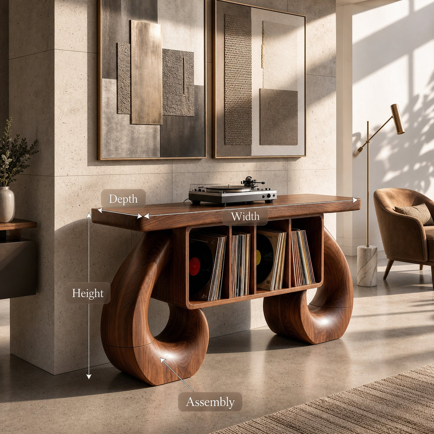 Sculptural Loop Record Player Console Contemporary Interior - product view 8