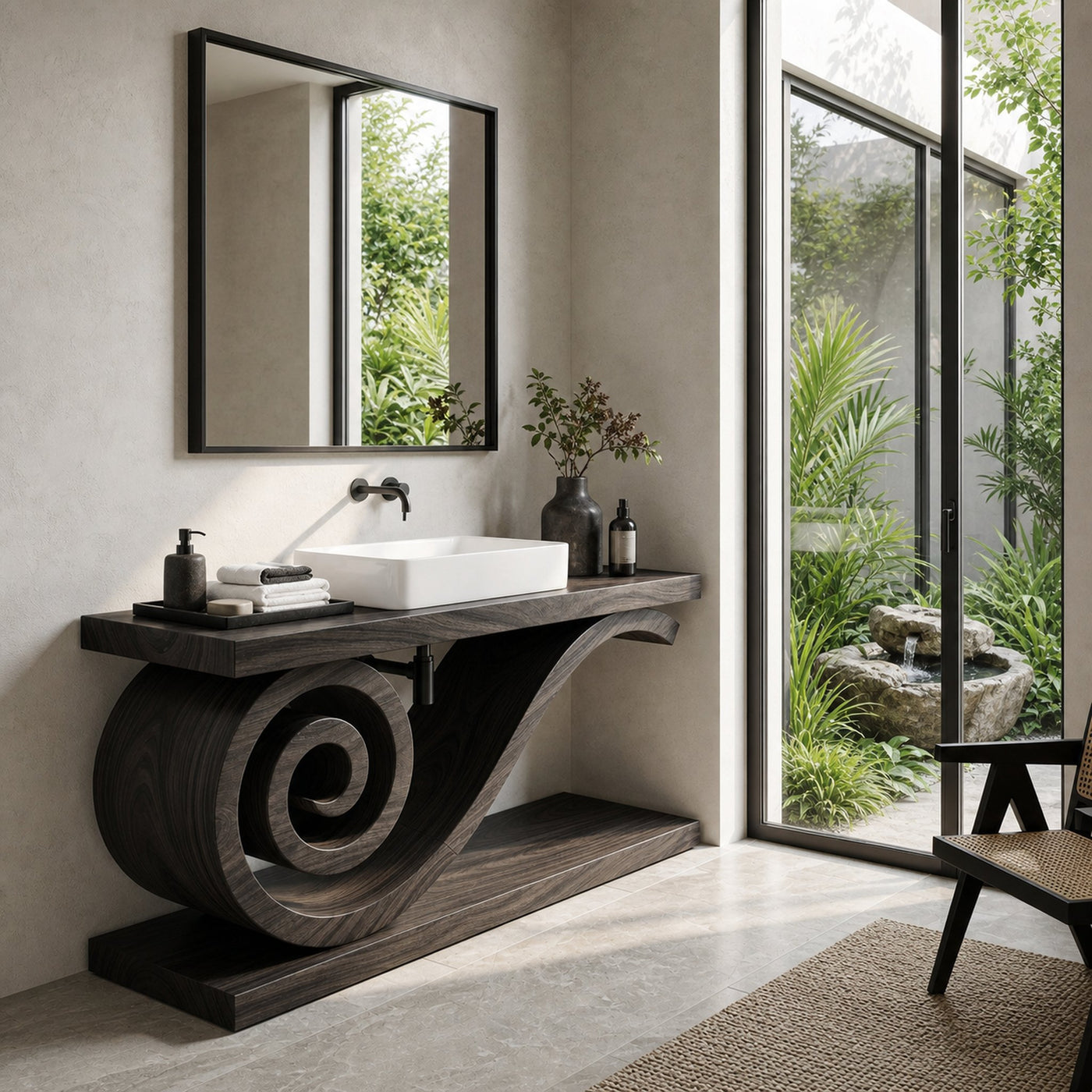 Sculptural Monkeypod Wood Vanity With Vessel Sink Luxury Bathroom - product view 4