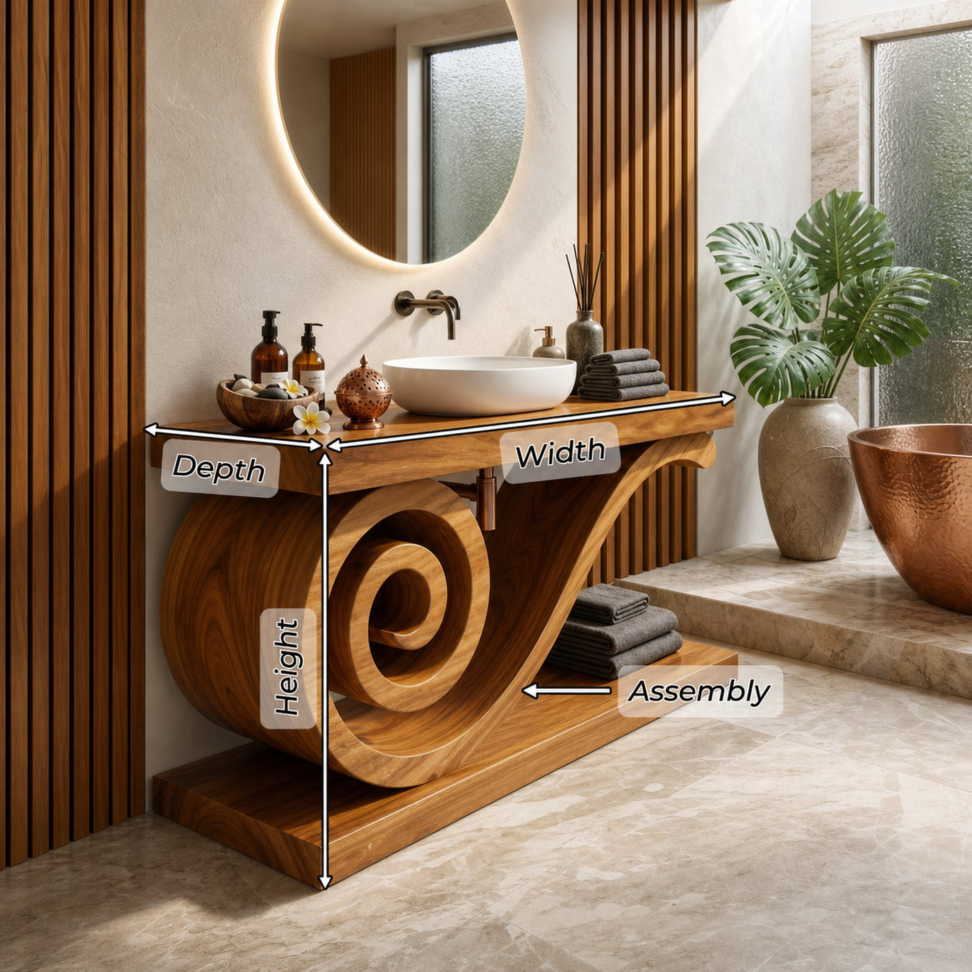 Sculptural Monkeypod Wood Vanity With Vessel Sink Luxury Bathroom - product view 8