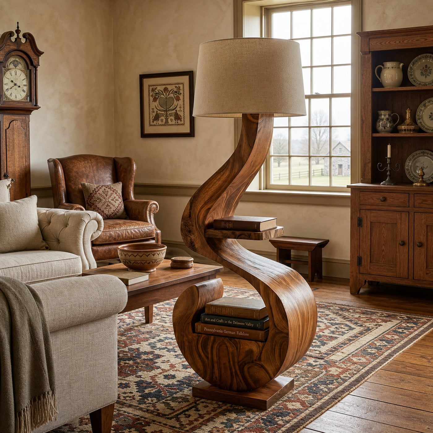 Sculptural Natural Wood Floor Lamp With Shelf For Living Room - product view 6