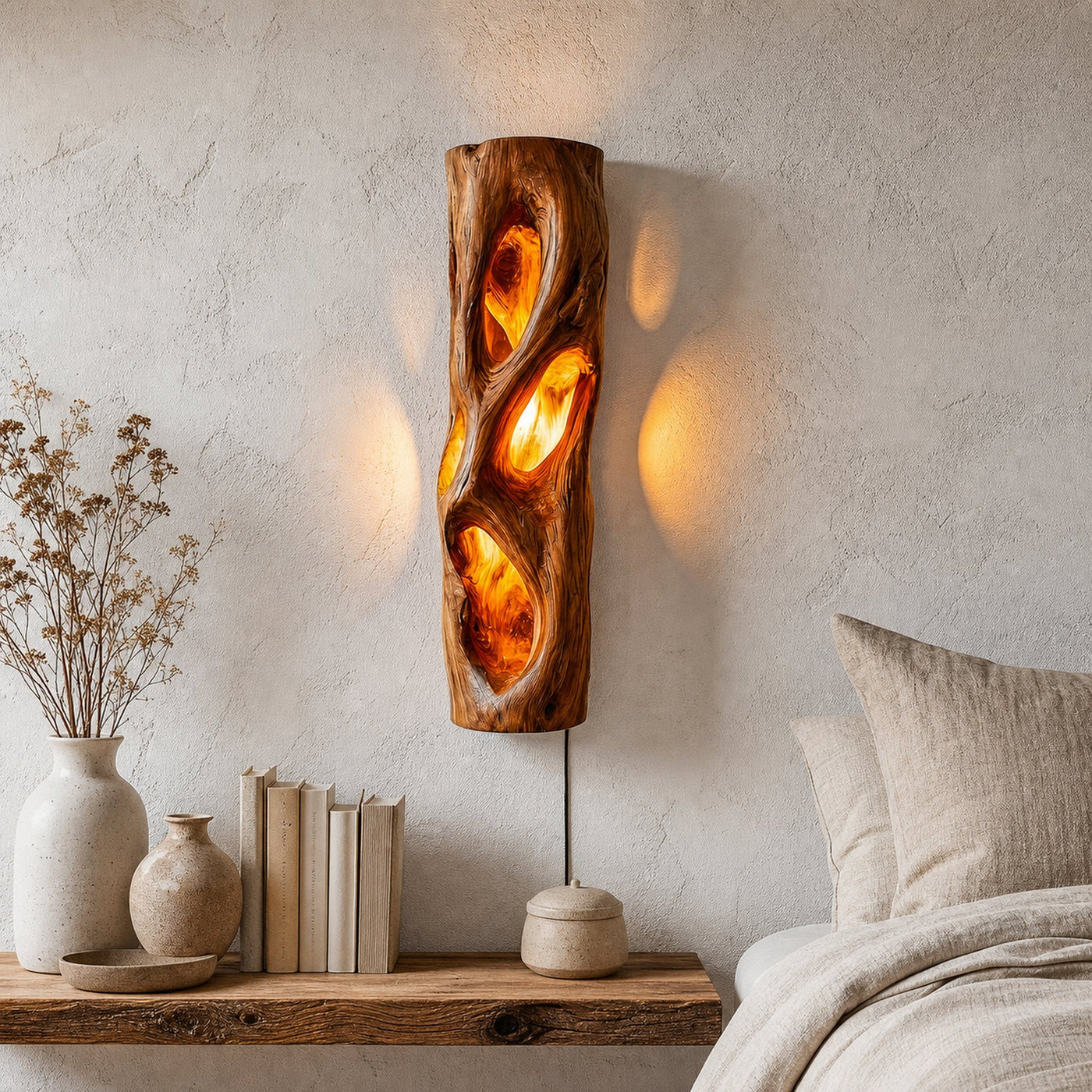 Sculptural Natural Wood Wall Sconce For Bedroom And Living Room