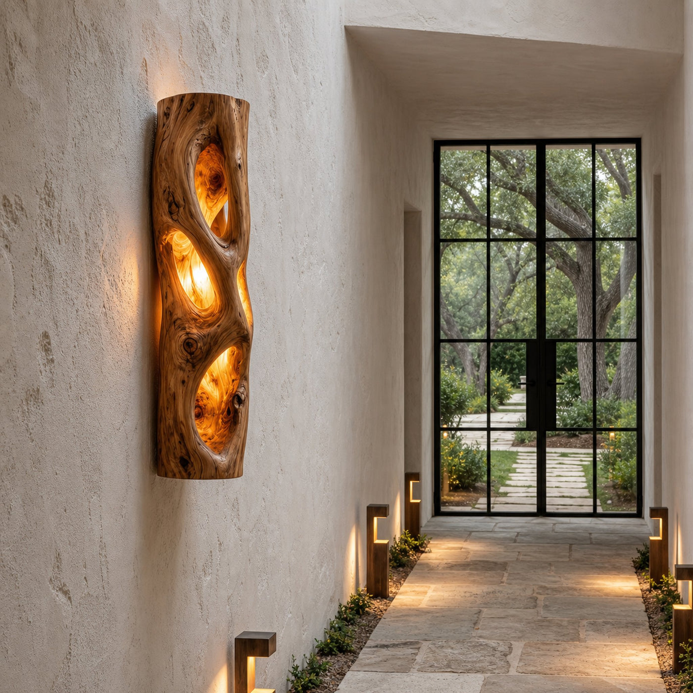 Sculptural Natural Wood Wall Sconce For Bedroom And Living Room - product view 2