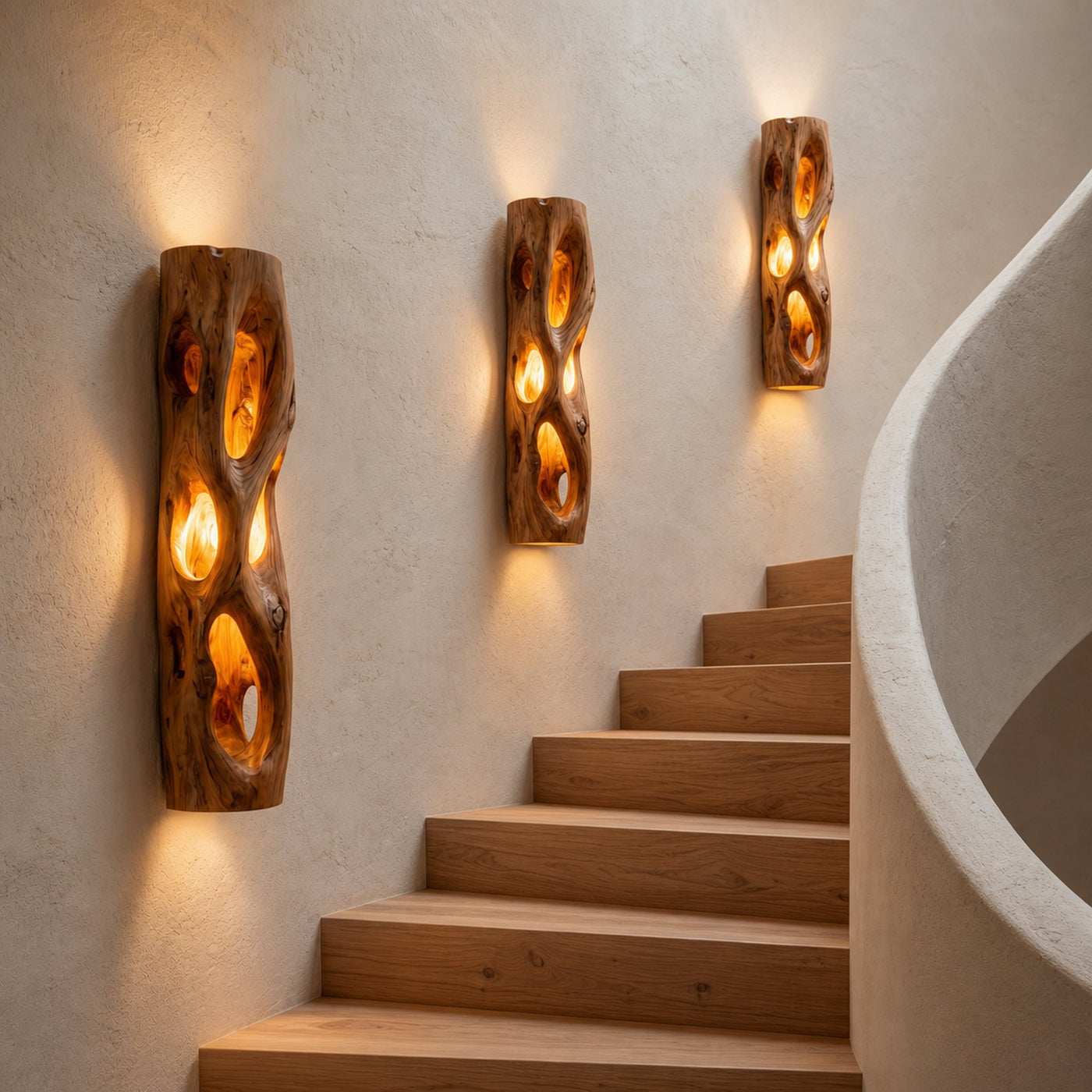 Sculptural Natural Wood Wall Sconce For Bedroom And Living Room - product view 3
