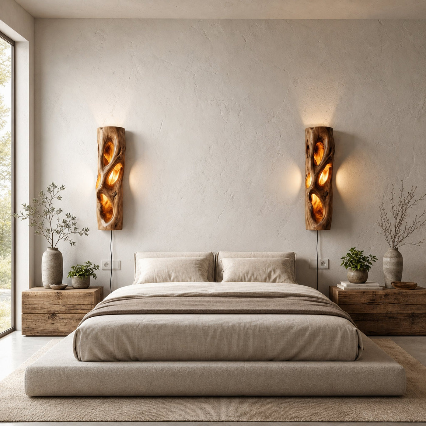 Sculptural Natural Wood Wall Sconce For Bedroom And Living Room - product view 4