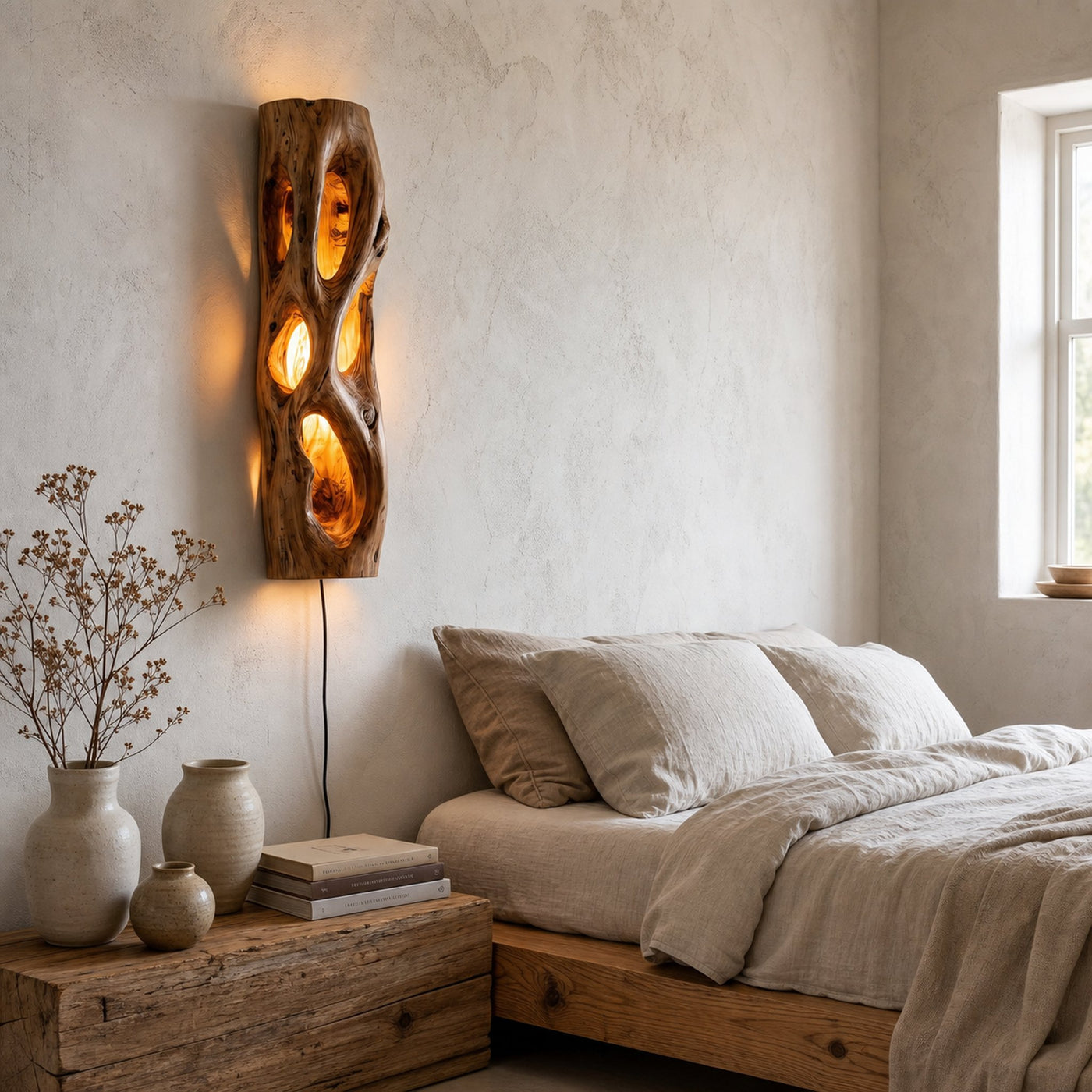 Sculptural Natural Wood Wall Sconce For Bedroom And Living Room - product view 6