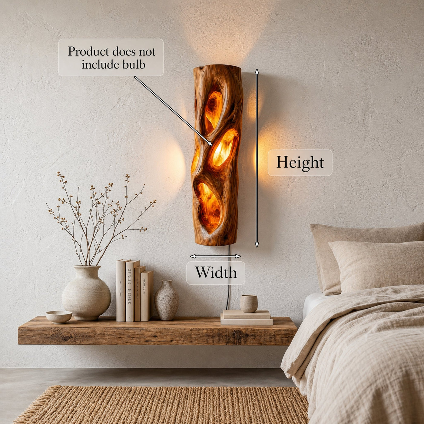 Sculptural Natural Wood Wall Sconce For Bedroom And Living Room - product view 7