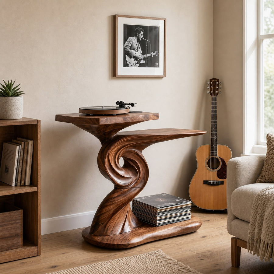 Sculptural Record Player Console For Listening Room