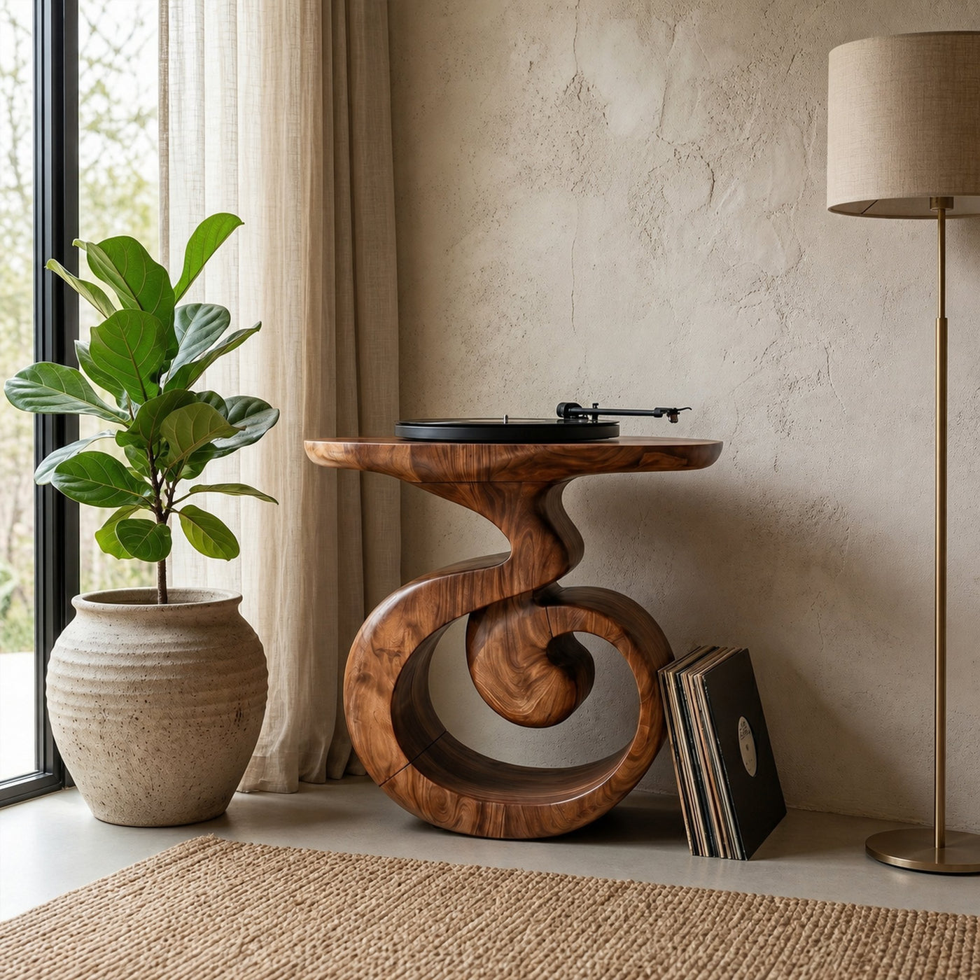 Sculptural Record Player Stand For Living Room