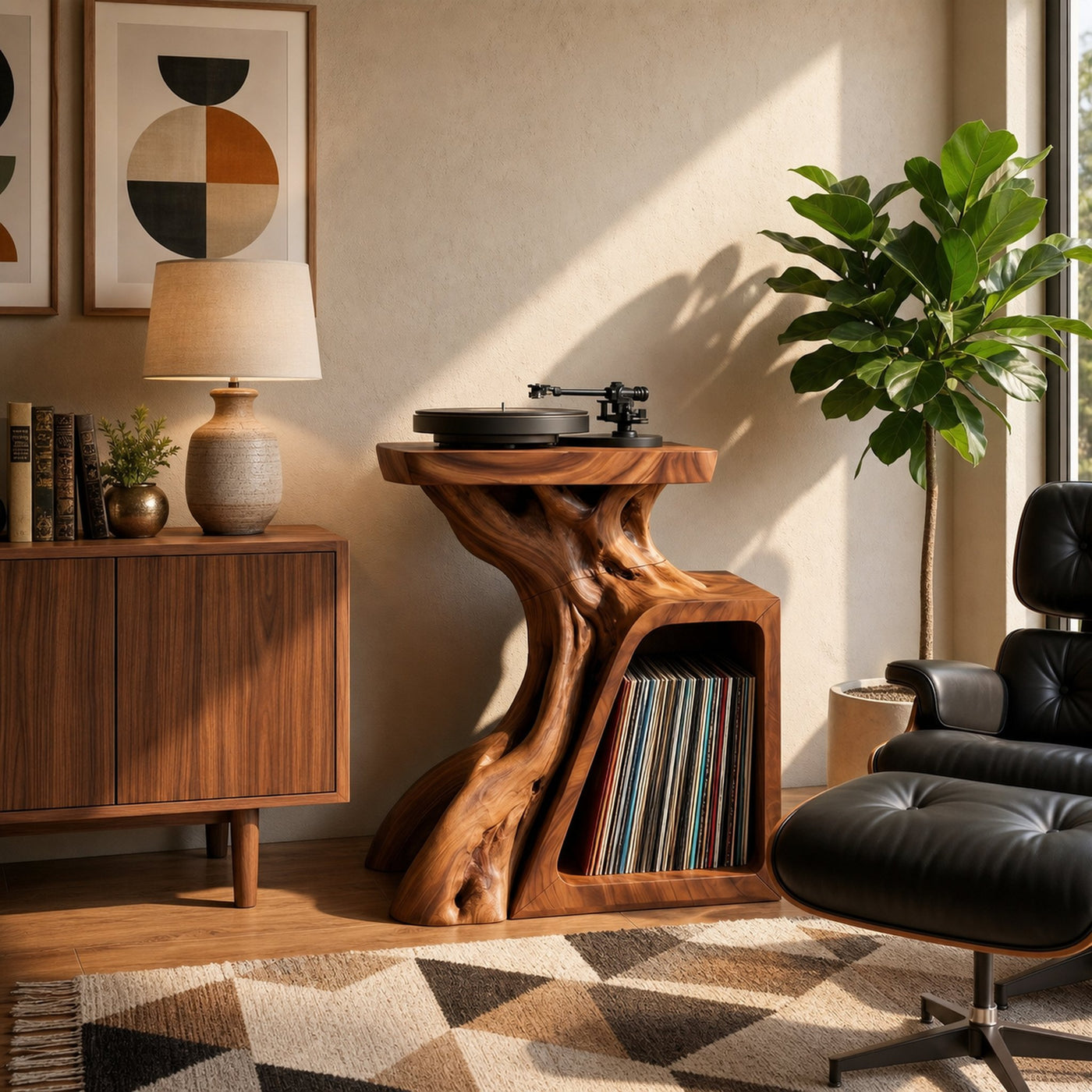 Sculptural Record Storage Stand For Living Room - product view 2