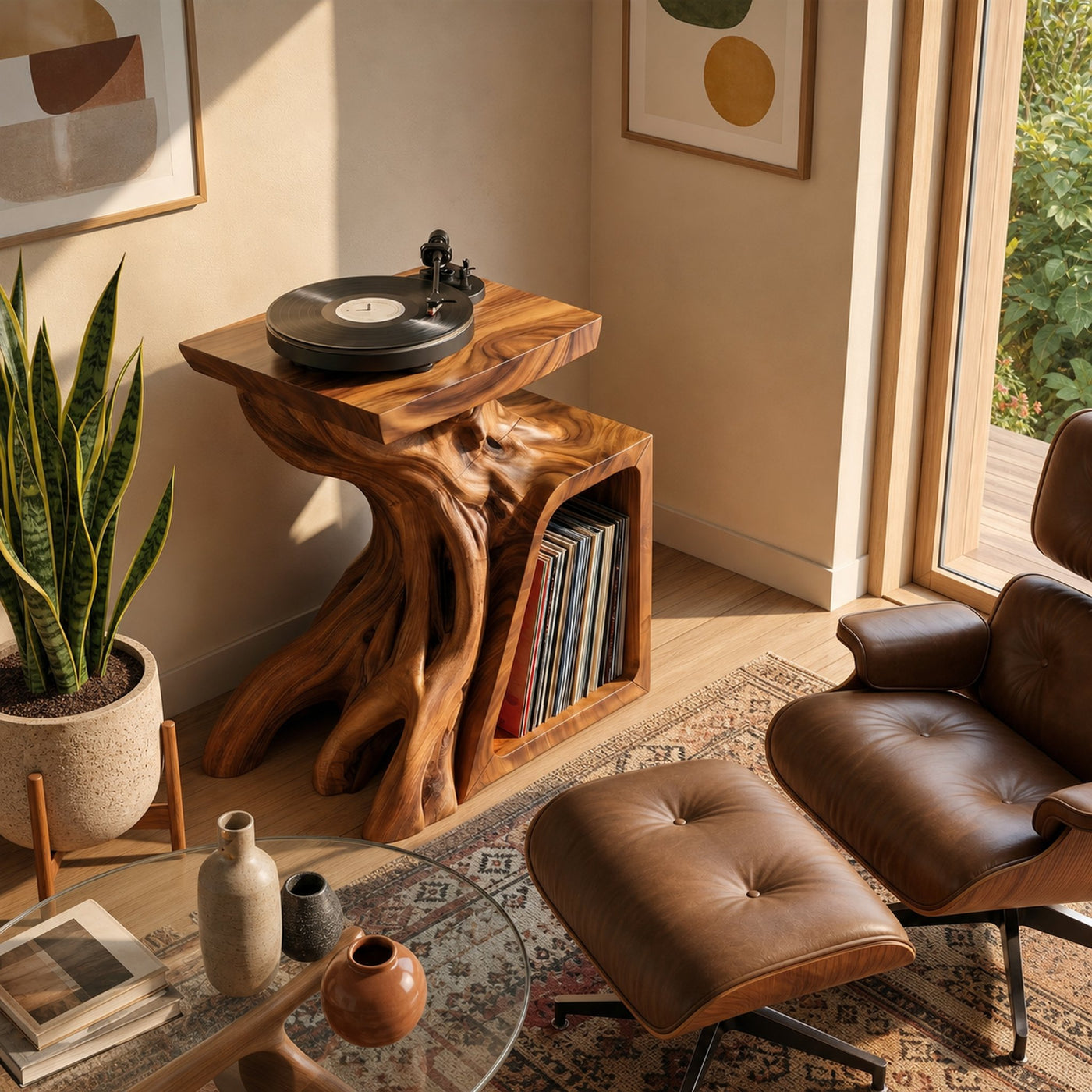 Sculptural Record Storage Stand For Living Room - product view 3