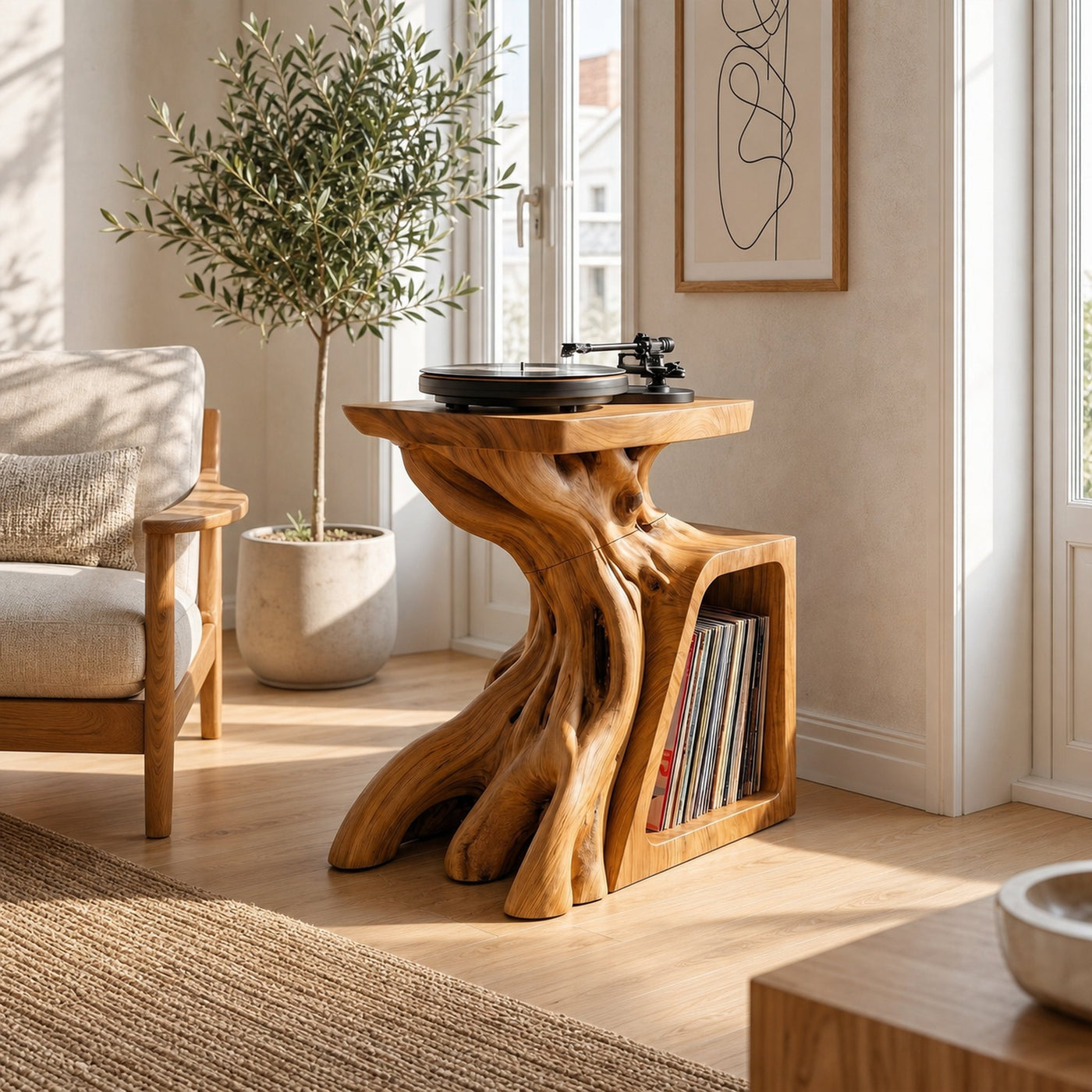 Sculptural Record Storage Stand For Living Room - product view 4