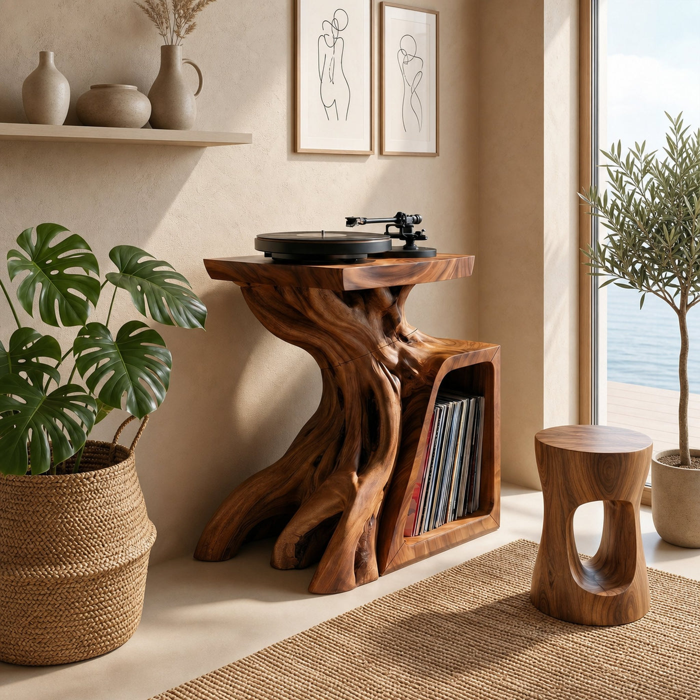 Sculptural Record Storage Stand For Living Room - product view 5