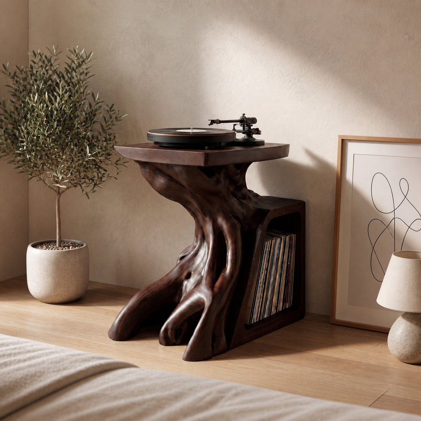 Sculptural Record Storage Stand For Living Room - product view 6