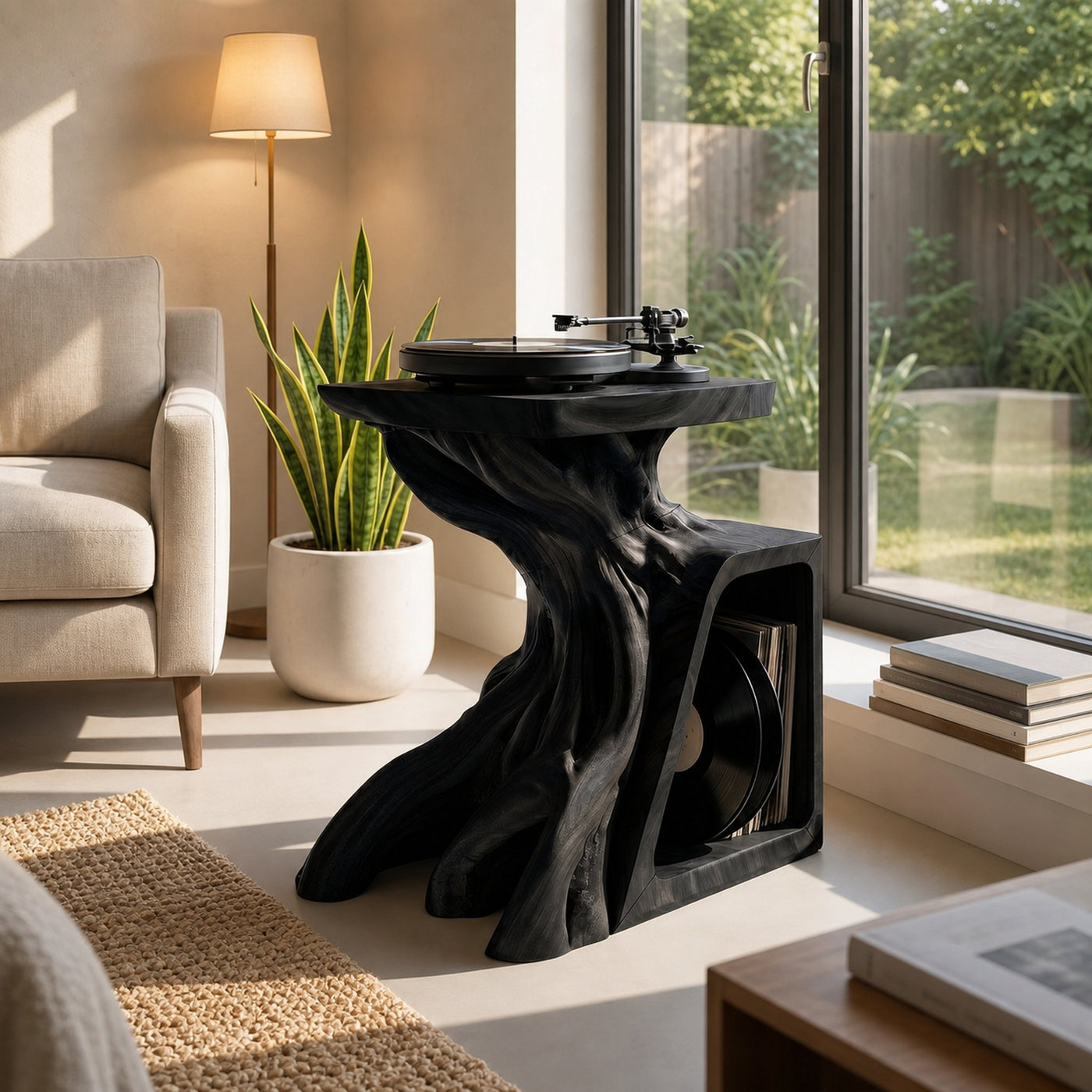 Sculptural Record Storage Stand For Living Room - product view 7