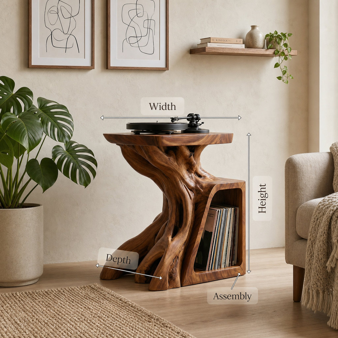 Sculptural Record Storage Stand For Living Room - product view 8